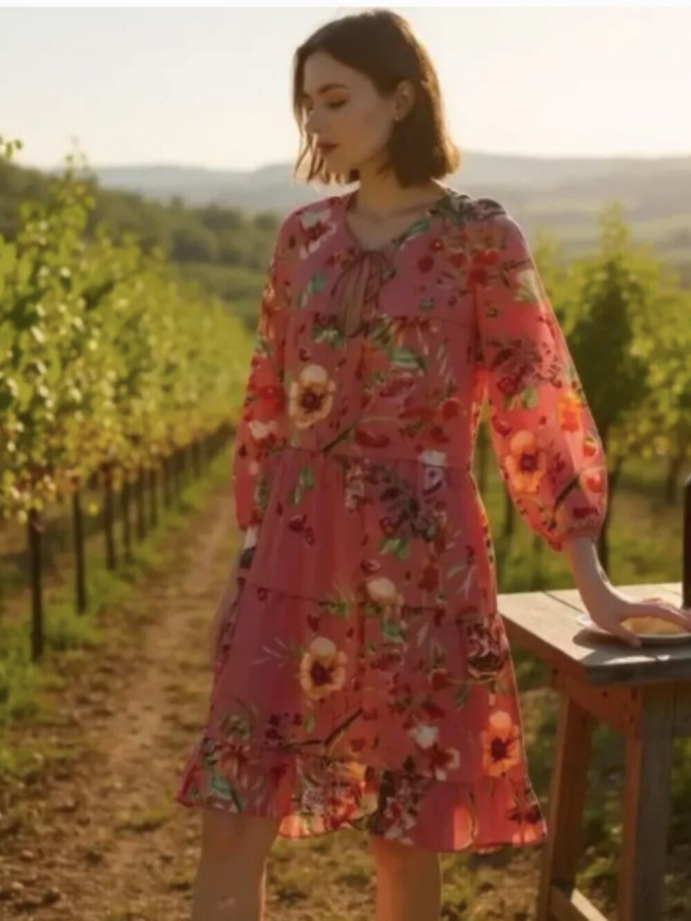 Zara Poplin Puff Sleeve Tie Neckline Floral Dress Small